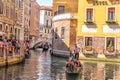 Handsome gondolier in the canal of Venice Royalty Free Stock Photo