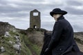 Handsome Male Horse Rider Regency 18th Century Poldark Costume with tin mine ruins and countryside in background Royalty Free Stock Photo