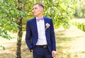 Handsome groom at wedding tuxedo. Royalty Free Stock Photo