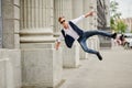 Handsome guy bounces with joy Royalty Free Stock Photo
