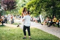 Handsome guy in his arms holding a beautiful girl Royalty Free Stock Photo