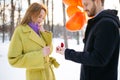 Handsome guy making marriage proposal at street Royalty Free Stock Photo