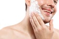 Handsome guy is preparing for shaving Royalty Free Stock Photo