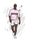 Handsome guy in stylish clothes. Fashion and style, accessories. Vector illustration.