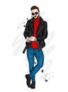 Handsome guy in stylish clothes. Hipster. Vector illustration.