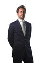 Handsome happy man in suit posing for company corporate business portrait relaxed and confident smiling happy isolated on white as Royalty Free Stock Photo