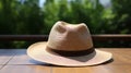 Handsome Hat On Wooden Table With Heatwave Background Royalty Free Stock Photo