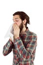 Handsome hipster blowing his nose Royalty Free Stock Photo