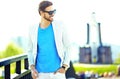 Handsome hipster man in suit in the street Royalty Free Stock Photo