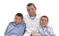 Handsome Hispanic Father and Sons on White