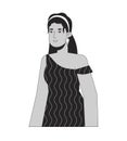 Handsome hispanic lady in 70s inspired clothes black and white 2D line cartoon character