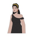 Handsome hispanic lady in 70s inspired clothes 2D linear cartoon character