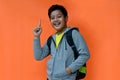 handsome indonesian boy with happy expression when going to school Royalty Free Stock Photo