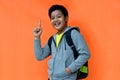 handsome indonesian boy with happy expression when going to school. Royalty Free Stock Photo