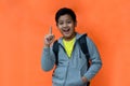 handsome indonesian boy with happy expression when going to school Royalty Free Stock Photo