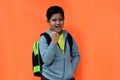 handsome indonesian boy with happy expression when going to school Royalty Free Stock Photo