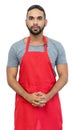 Handsome latin american clerk or waiter or chef with red apron Royalty Free Stock Photo