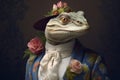 handsome lizard, dressed in flowered clothes