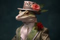 handsome lizard, dressed in flowered clothes