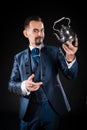 A handsome magician with a beard and mustache Royalty Free Stock Photo