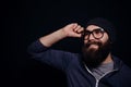 Handsome male big beard in glasses and hat Royalty Free Stock Photo