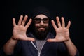 Handsome male big beard in glasses and hat Royalty Free Stock Photo