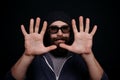 Handsome male big beard in glasses and hat Royalty Free Stock Photo