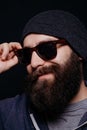 Handsome male big beard in glasses and hat Royalty Free Stock Photo