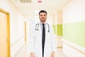 Handsome Male Doctor In Labcoat Standing At Hospital