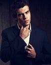 Handsome male model posing in fashion suit and white style shirt Royalty Free Stock Photo