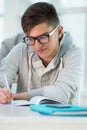 Handsome male student making notes Royalty Free Stock Photo