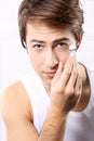 Handsome man at the beautician, micro needle mesotherapy treatment Royalty Free Stock Photo
