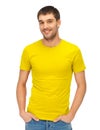 Handsome man in blank yellow shirt