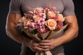 handsome man with bouquet of flowers, ai generated