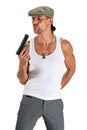 Handsome man in cap with a gun Royalty Free Stock Photo