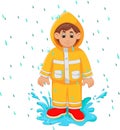 Handsome man cartoon under rain use yellow raincoat Royalty Free Stock Photo