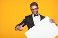 Handsome man with clear paper Royalty Free Stock Photo