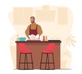 Handsome Man Cooking on Kitchen at Home. Happy Male Character Stuff Turkey or Chicken, Preparing Delicious Healthy Food Royalty Free Stock Photo