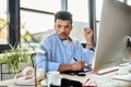 Handsome man engaged in focused work Royalty Free Stock Photo