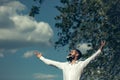 Handsome man with flowers in beard Royalty Free Stock Photo