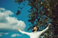 Handsome man with flowers in beard Royalty Free Stock Photo