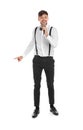 Handsome man in formal clothes singing with microphone Royalty Free Stock Photo