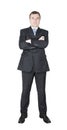 Handsome man in formal suit on white background. Abstract photo of business emotions