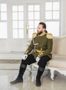 Handsome man in historical military uniform