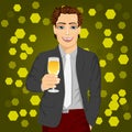 Handsome man holding a glass of champagne at the night club party Royalty Free Stock Photo