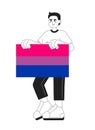 Handsome man holds bisexual flag monochromatic flat vector character