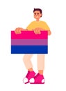 Handsome man holds bisexual flag semi flat color vector character