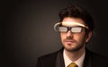 Handsome man looking with futuristic high tech glasses Royalty Free Stock Photo