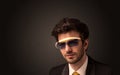 Handsome man looking with futuristic high tech glasses Royalty Free Stock Photo