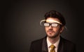 Handsome man looking with futuristic high tech glasses Royalty Free Stock Photo